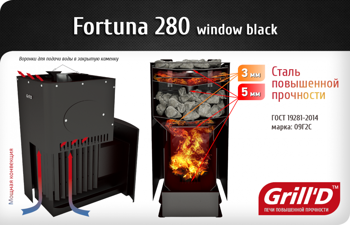 Банная печь Grill'D Fortuna 280 window black
